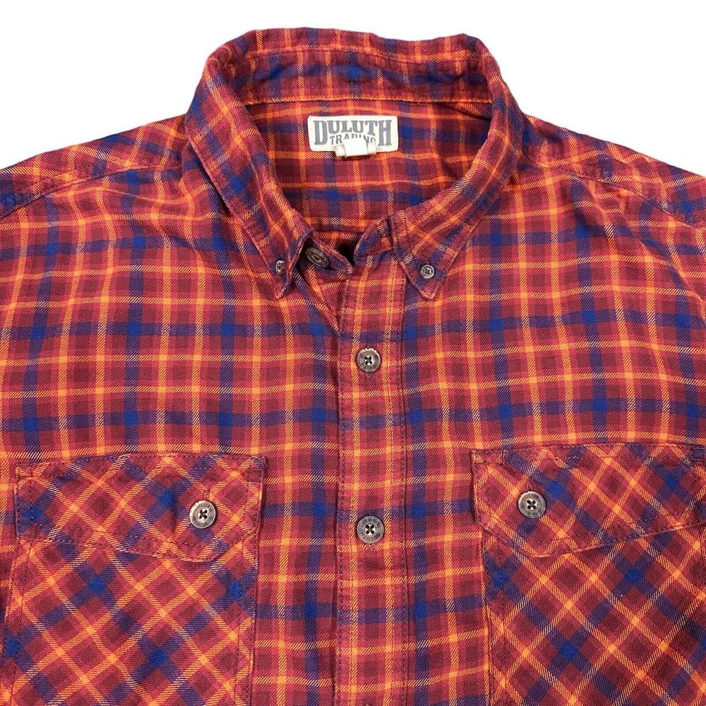 Duluth Trading‎ Co. Men's Size XL Plaid Free Swingin Flannel Shirt Orange Red